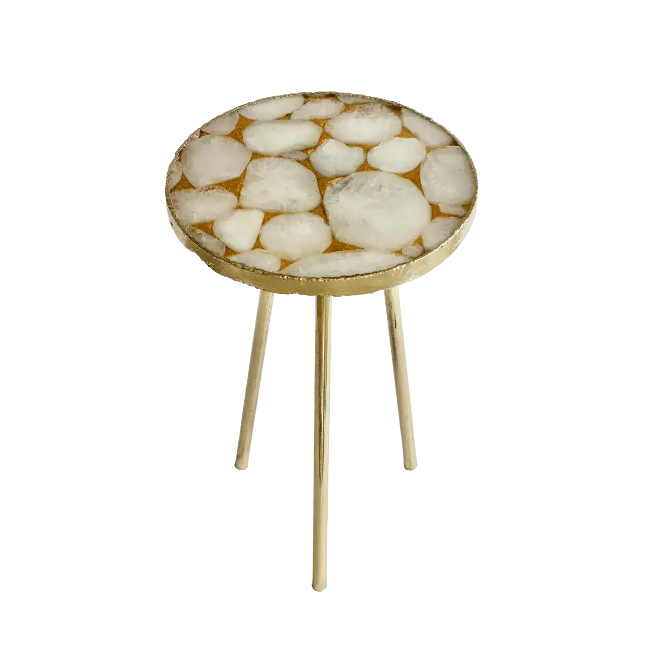 Gold Sparkle Infused White Agate Round Coffee Side Table | MAIA HOMES