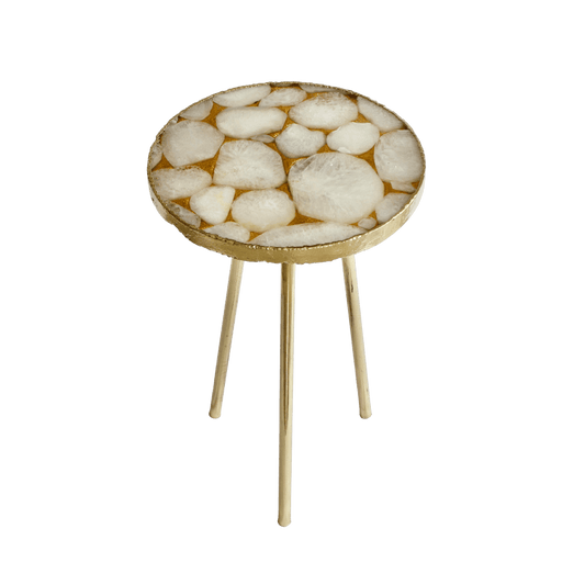 Gold Sparkle Infused White Agate Round Coffee Side Table - MAIA HOMES