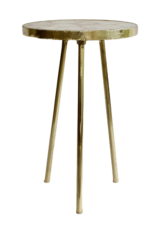 Gold Sparkle Infused White Agate Round Coffee Side Table MAIA HOMES