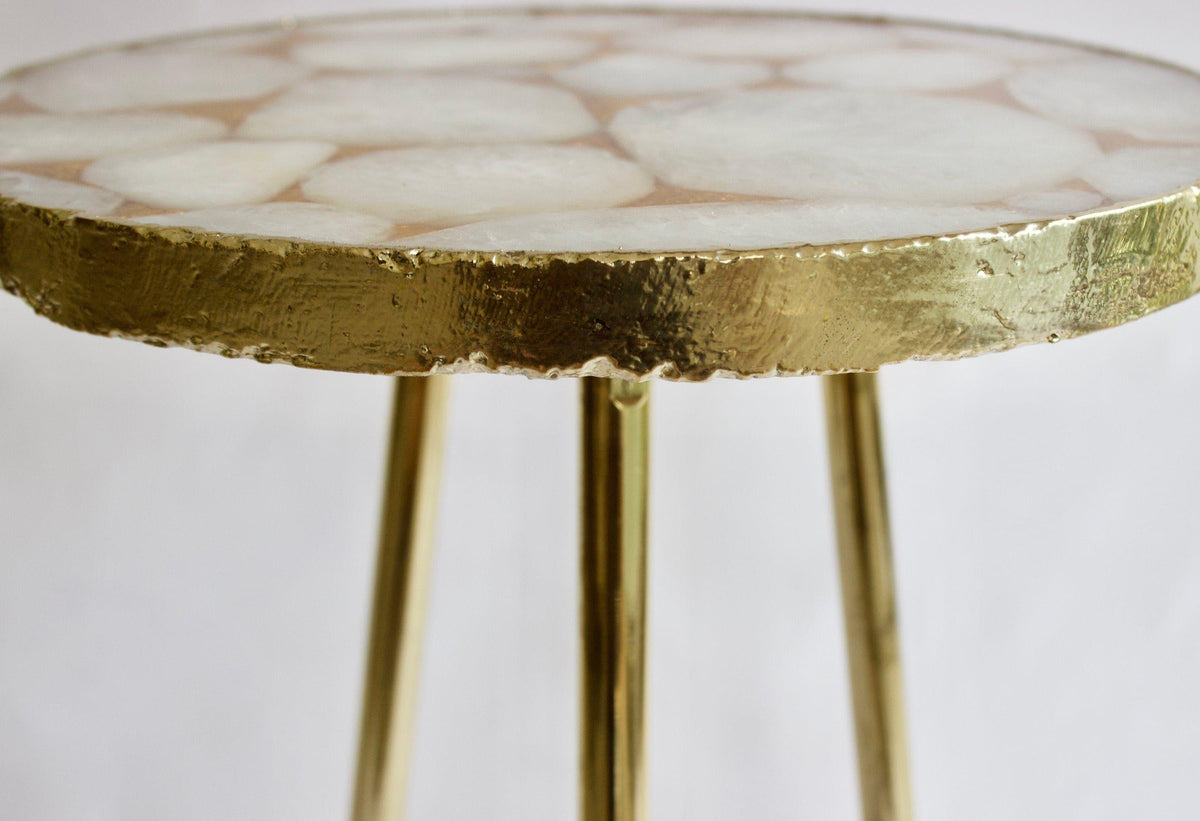 Gold Sparkle Infused White Agate Round Coffee Side Table