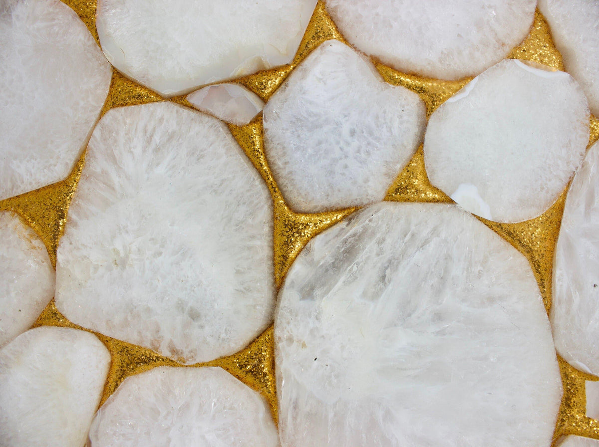 Gold Sparkle Infused White Agate Round Coffee Side Table