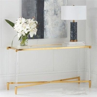 Gold Trim Acrylic Rectangular Console Table - MAIA HOMES