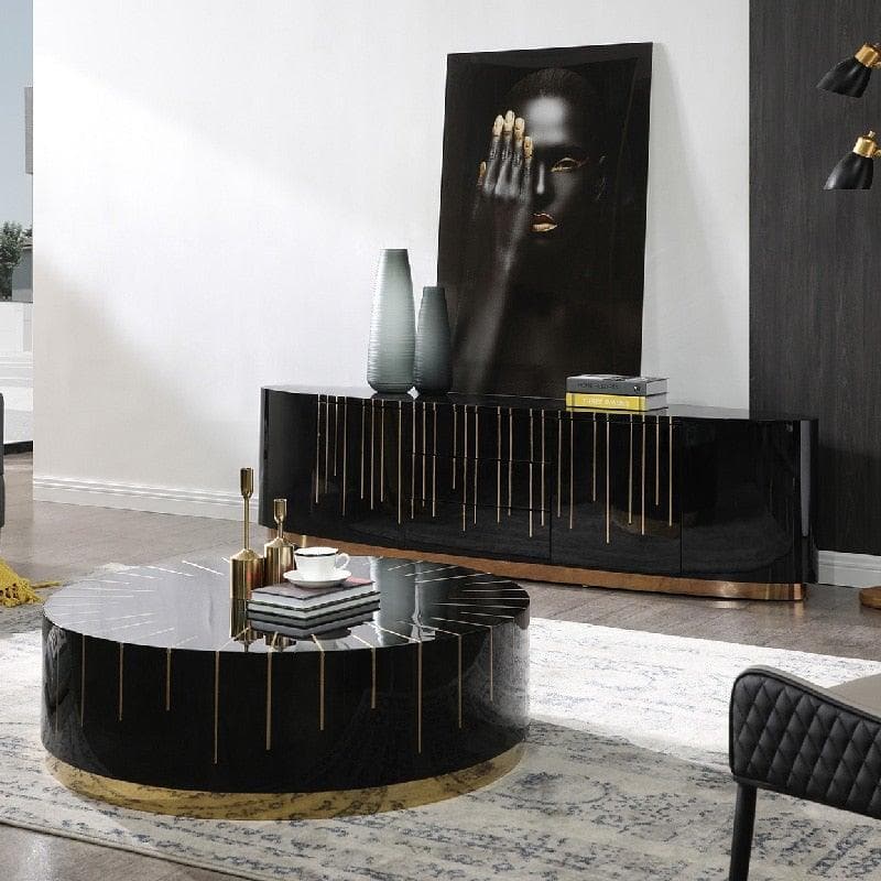 Gold Trim Black Round Coffee Table