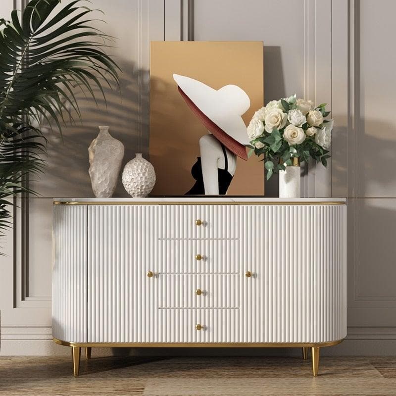 Gold Trim Pleated Cabinet White