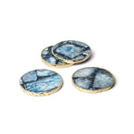 Gold Trim Round Blue Agate Crystal Geode Gemstone Coasters - Set of 4