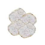 Gold Trim White Agate Crystal Geode Gemstone Coasters - Set of 4