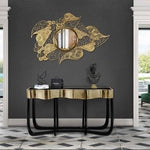 Gold Trim Wooden Irregular Console with Black Metal Legs