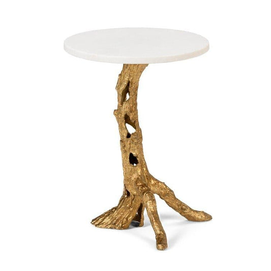 Gold Woody Marble End Table - MAIA HOMES