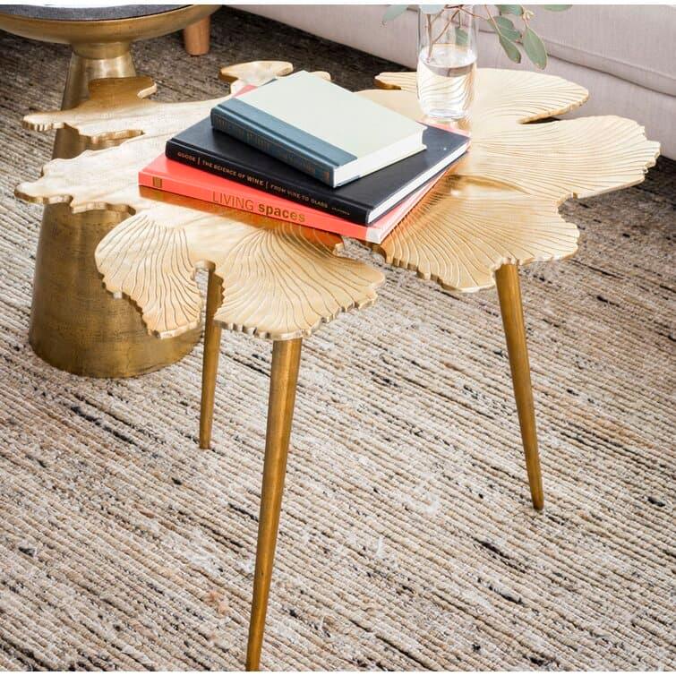 Golden Abstract Leaf Accent End Table - MAIA HOMES