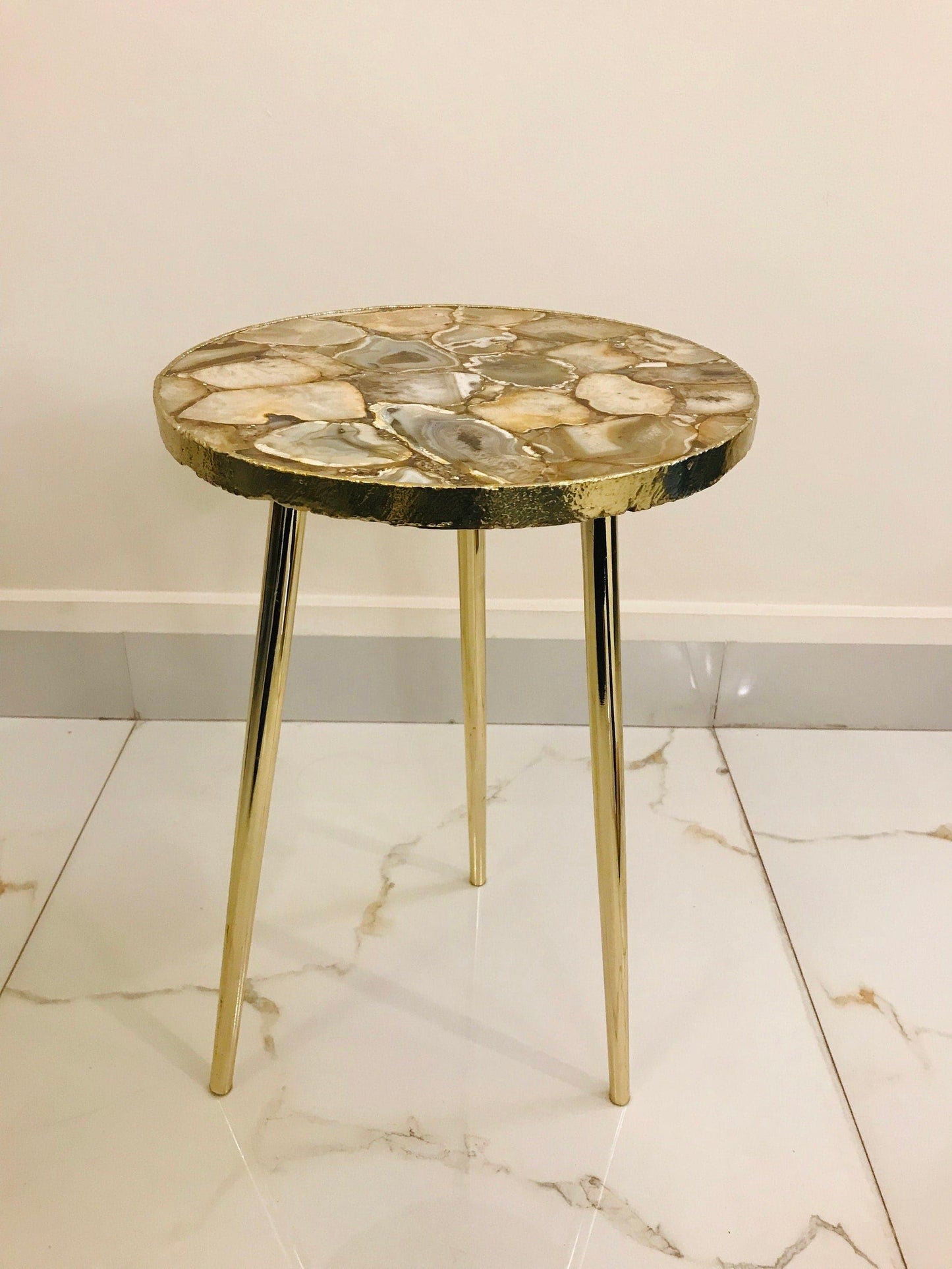 Golden Agate Round Edge Side Coffee Table - MAIA HOMES