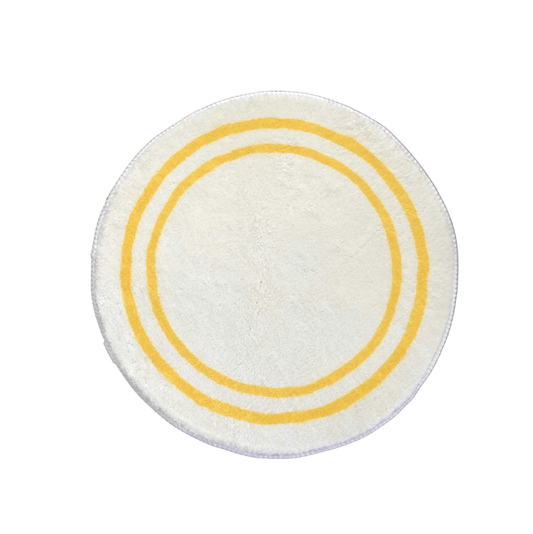 Golden Borders White Round Machine Washable Microfiber Bath Mat - MAIA HOMES