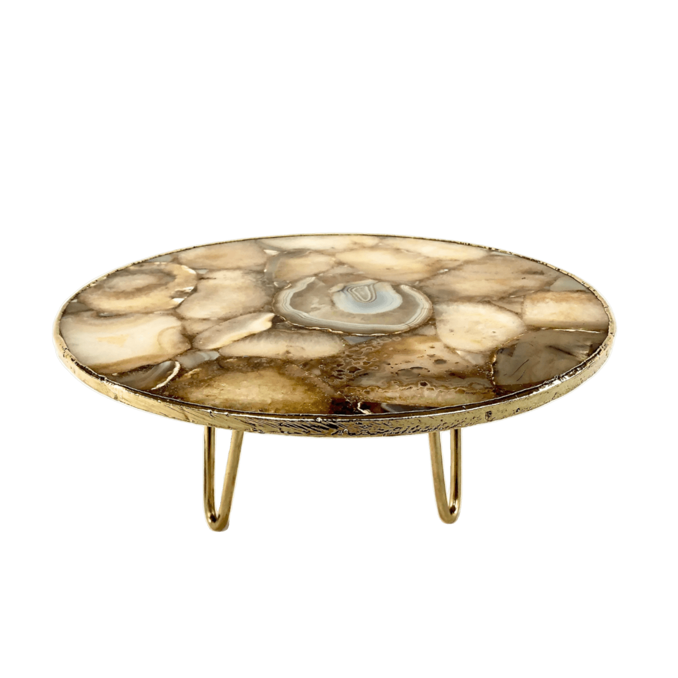 Golden Brown Agate Cake Stand with Brass Legs