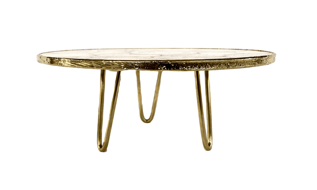 Golden Brown Agate Cake Stand with Brass Legs