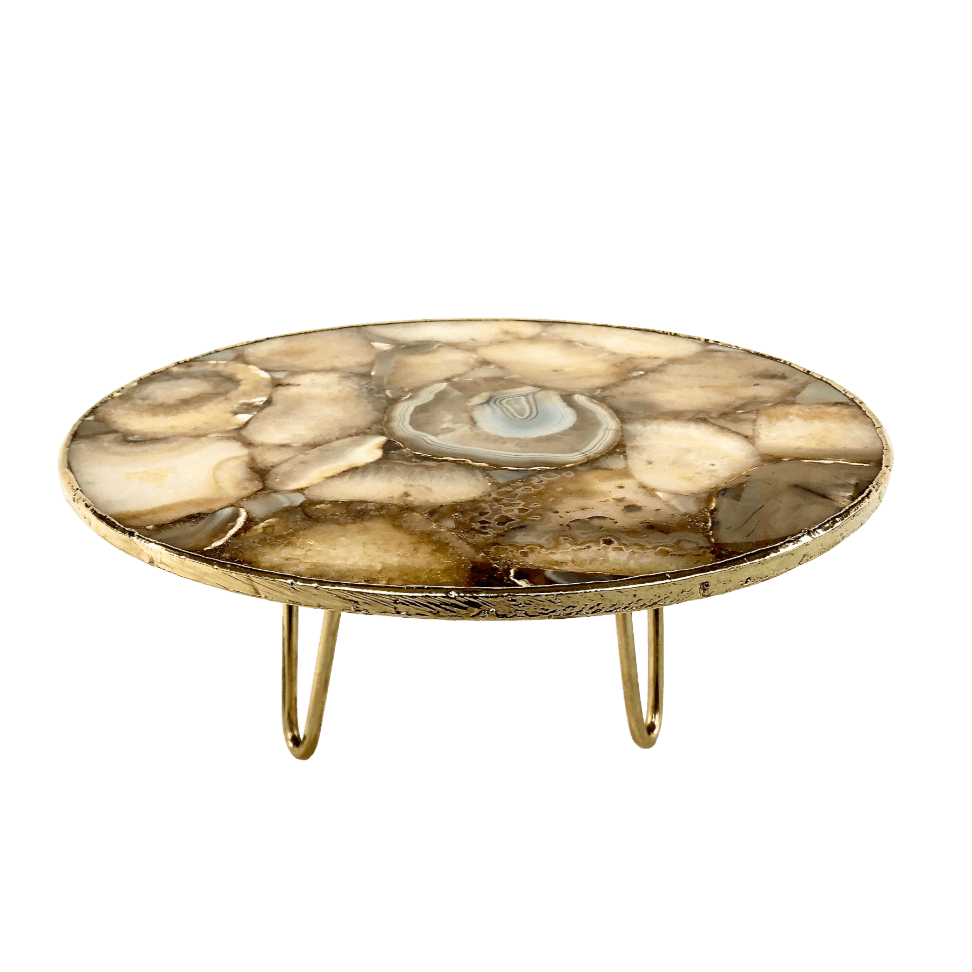 Golden Brown Agate Cake Stand with Brass Legs