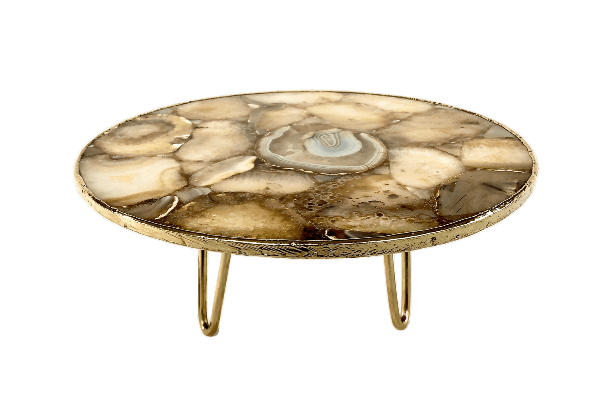 Golden Brown Agate Cake Stand with Brass Legs Rose Gold