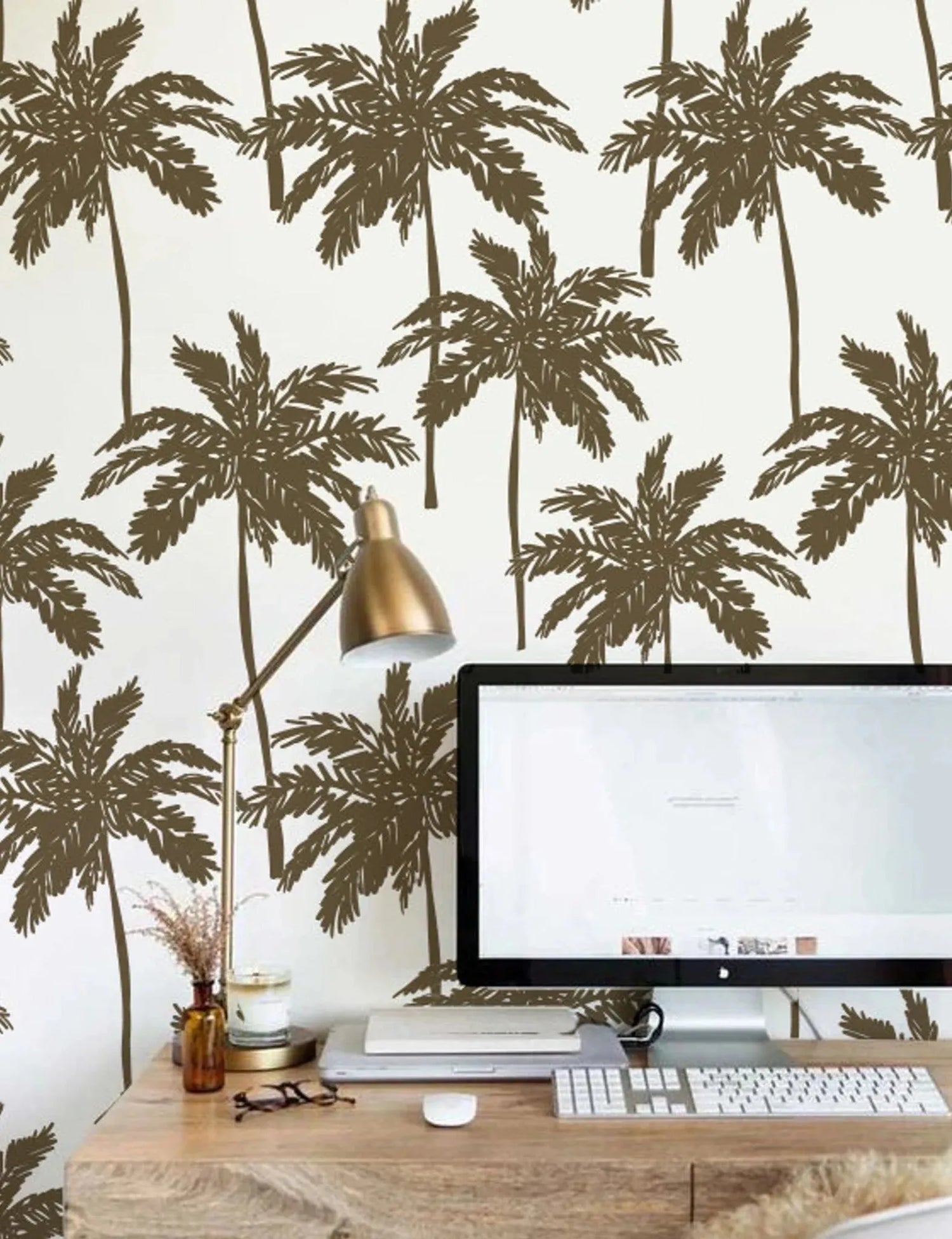 Golden Brown Coconut Palm Tree on White Wallpaper