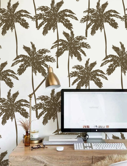 Golden Brown Coconut Palm Tree on White Wallpaper - MAIA HOMES