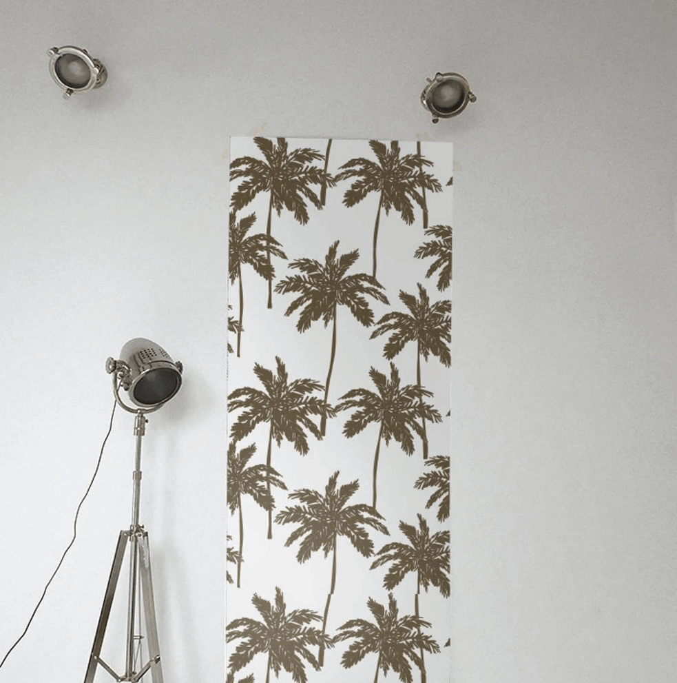 Golden Brown Coconut Palm Tree on White Wallpaper - MAIA HOMES