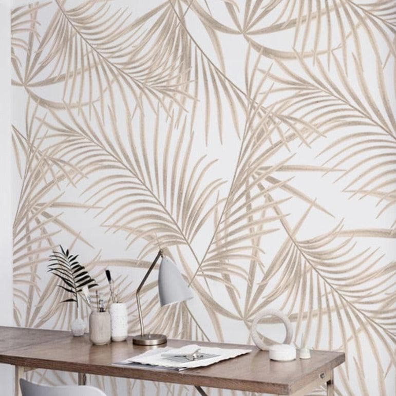 Golden Coconut Tree Leaf Tropical Wallpaper - MAIA HOMES