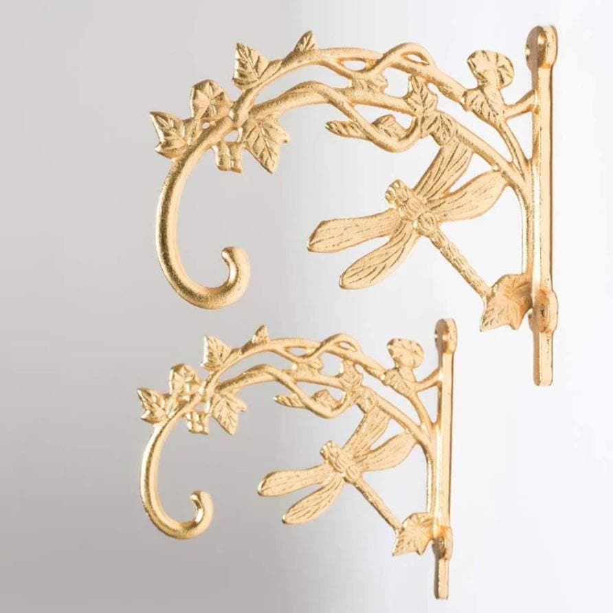 Golden Dragonfly Plant Wall Hangers - Set of 2