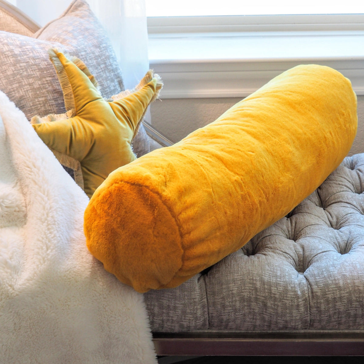 Golden Faux Rabbit Fur Bolster