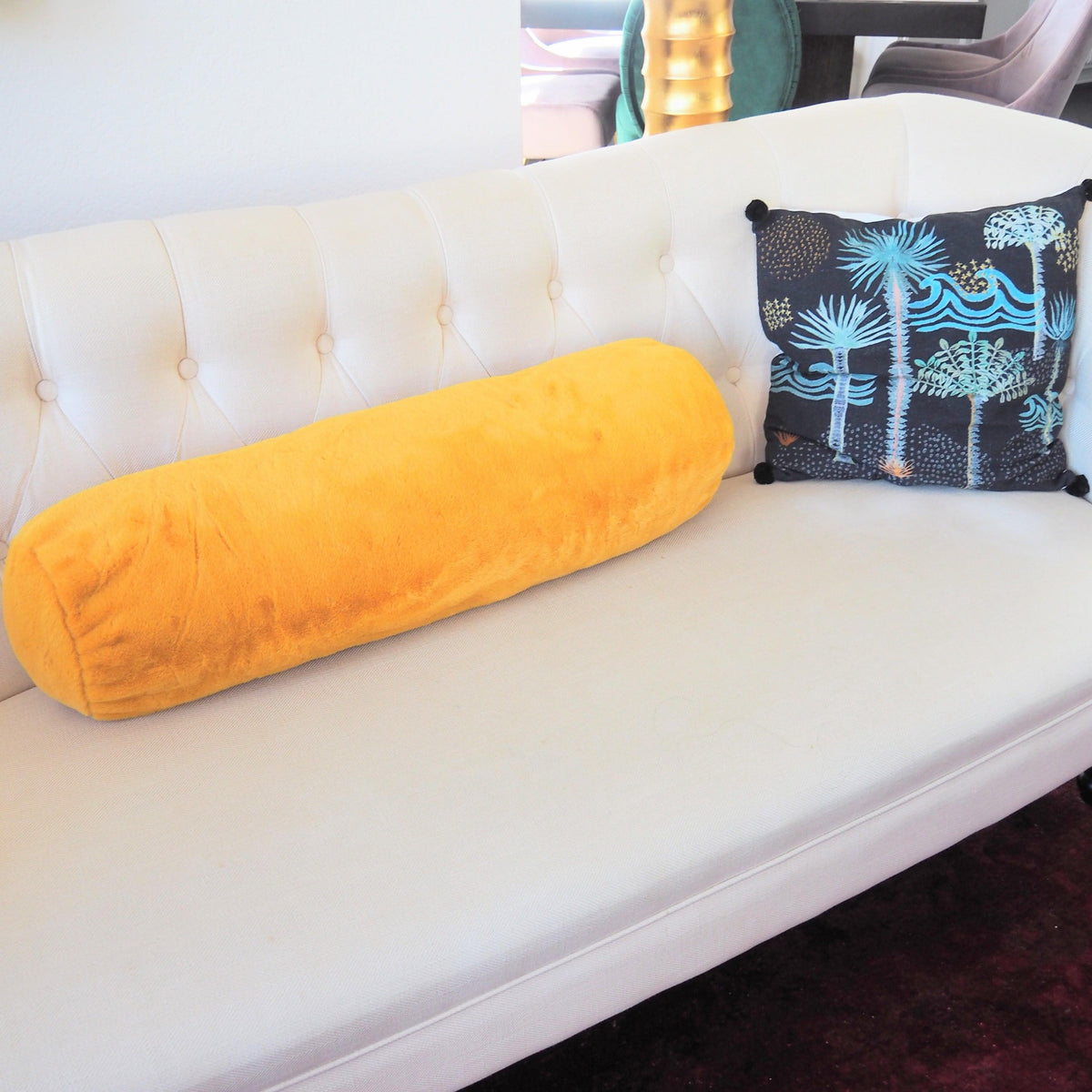 Golden Faux Rabbit Fur Bolster