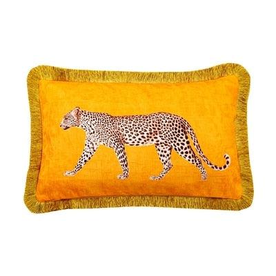 Golden Fringe Leopard Throw Pillow Cover Gold Lumbar