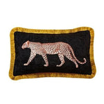 Golden Fringe Leopard Throw Pillow Cover Black Lumbar