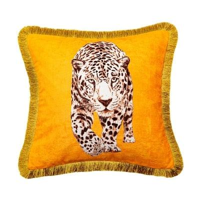 Golden Fringe Leopard Throw Pillow Cover Gold Square