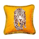 Golden Fringe Leopard Throw Pillow Cover Gold Square