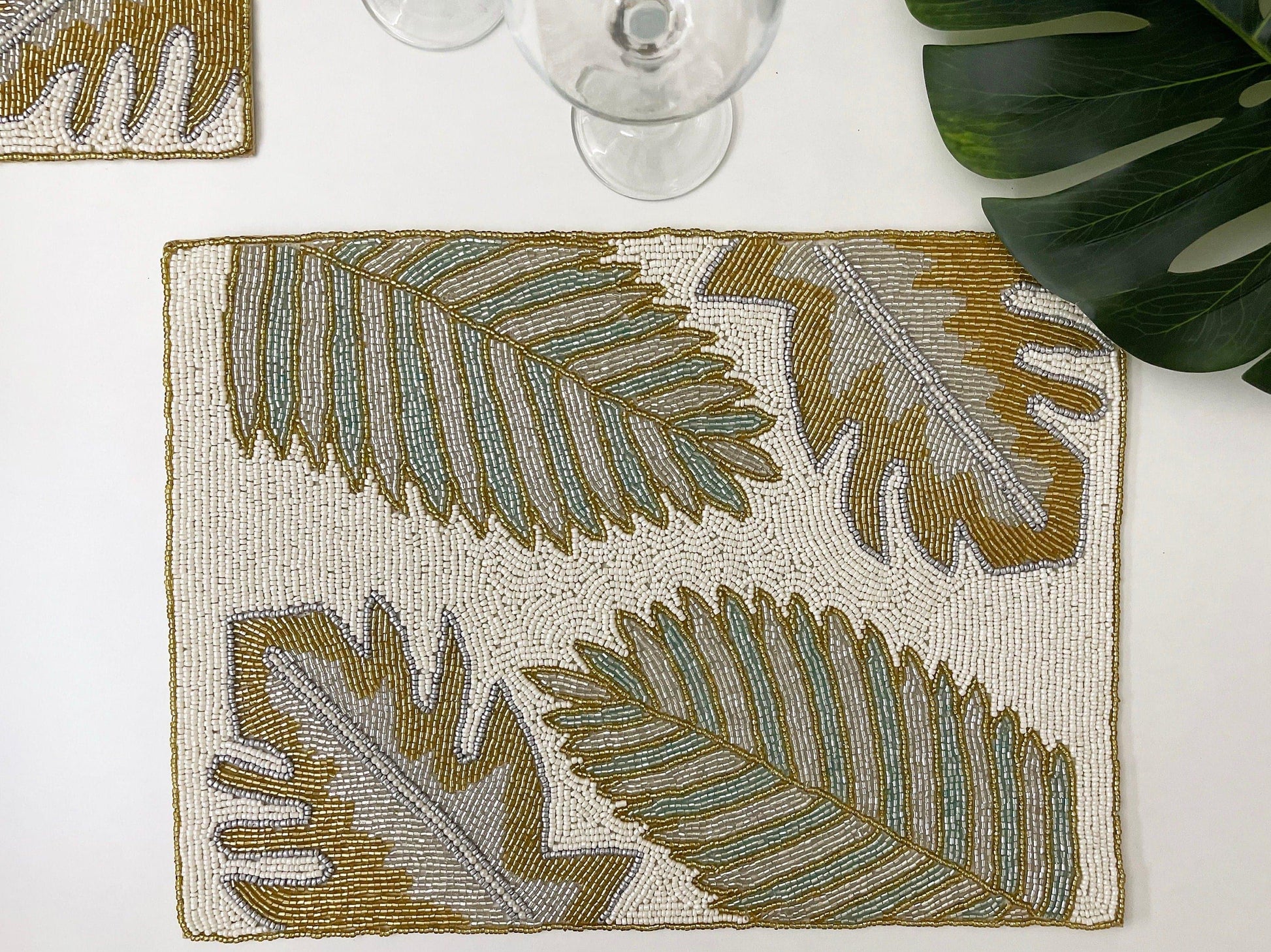 Golden Leaves Rectangular Beaded Placemat - MAIA HOMES