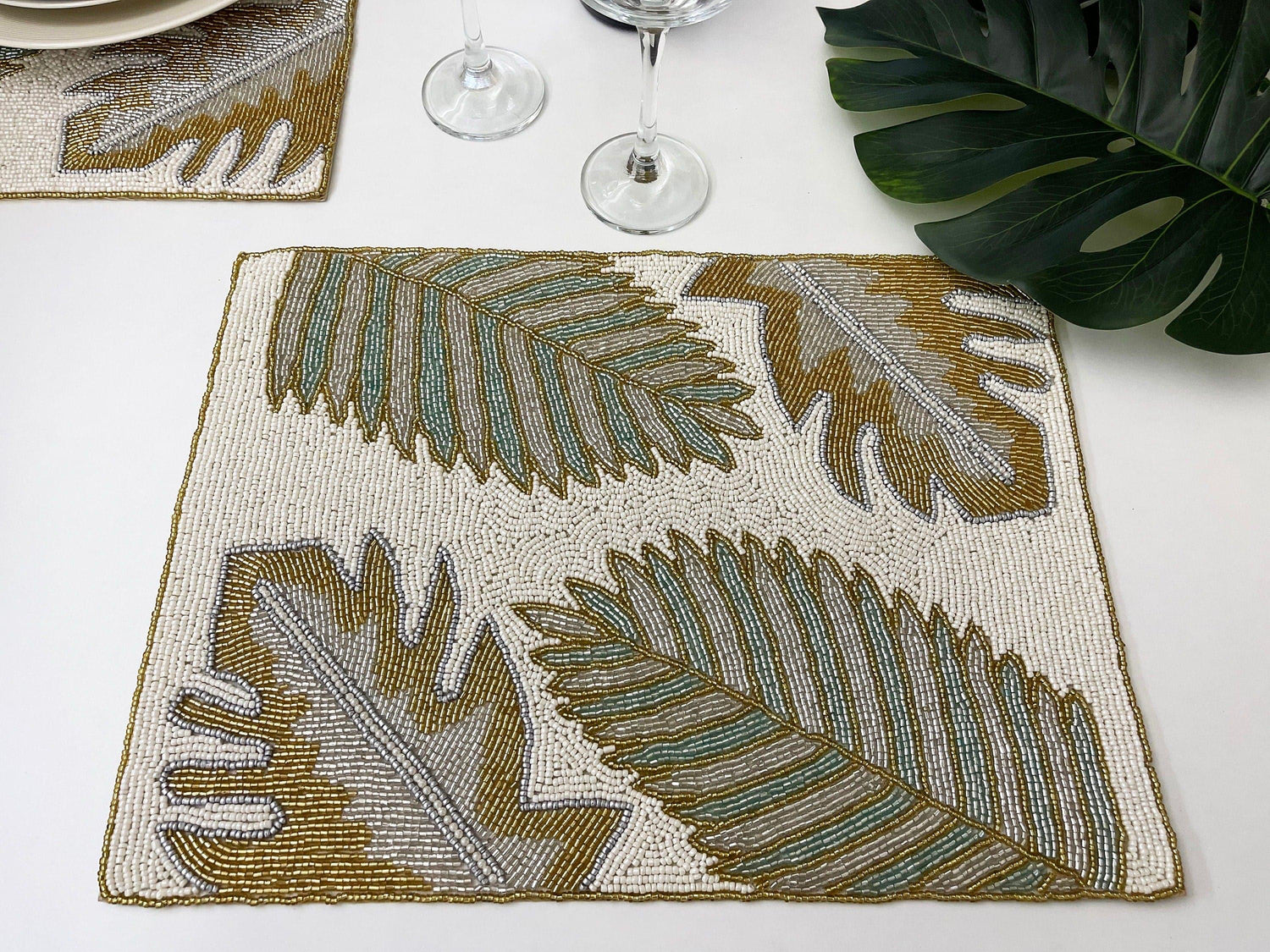 Golden Leaves Rectangular Beaded Placemat