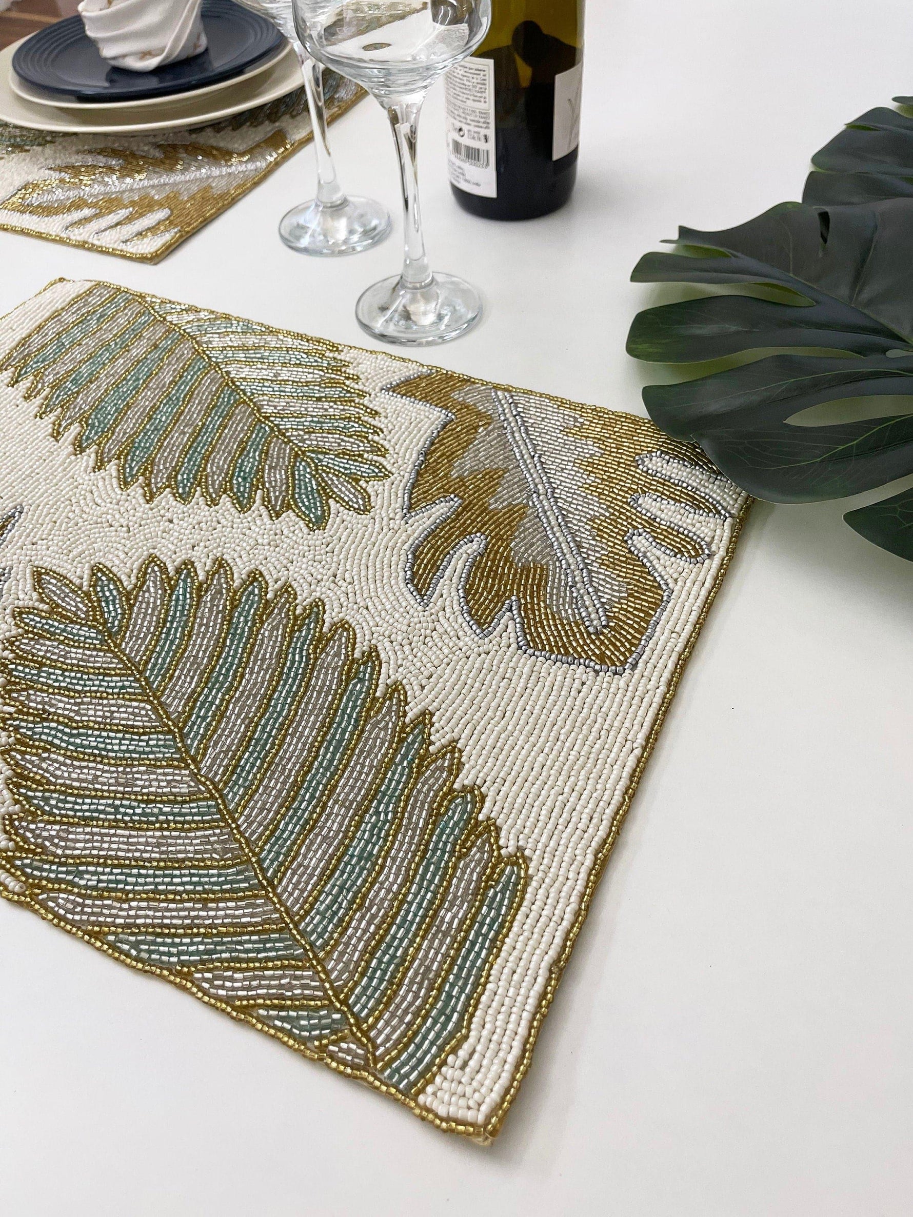 Golden Leaves Rectangular Beaded Placemat