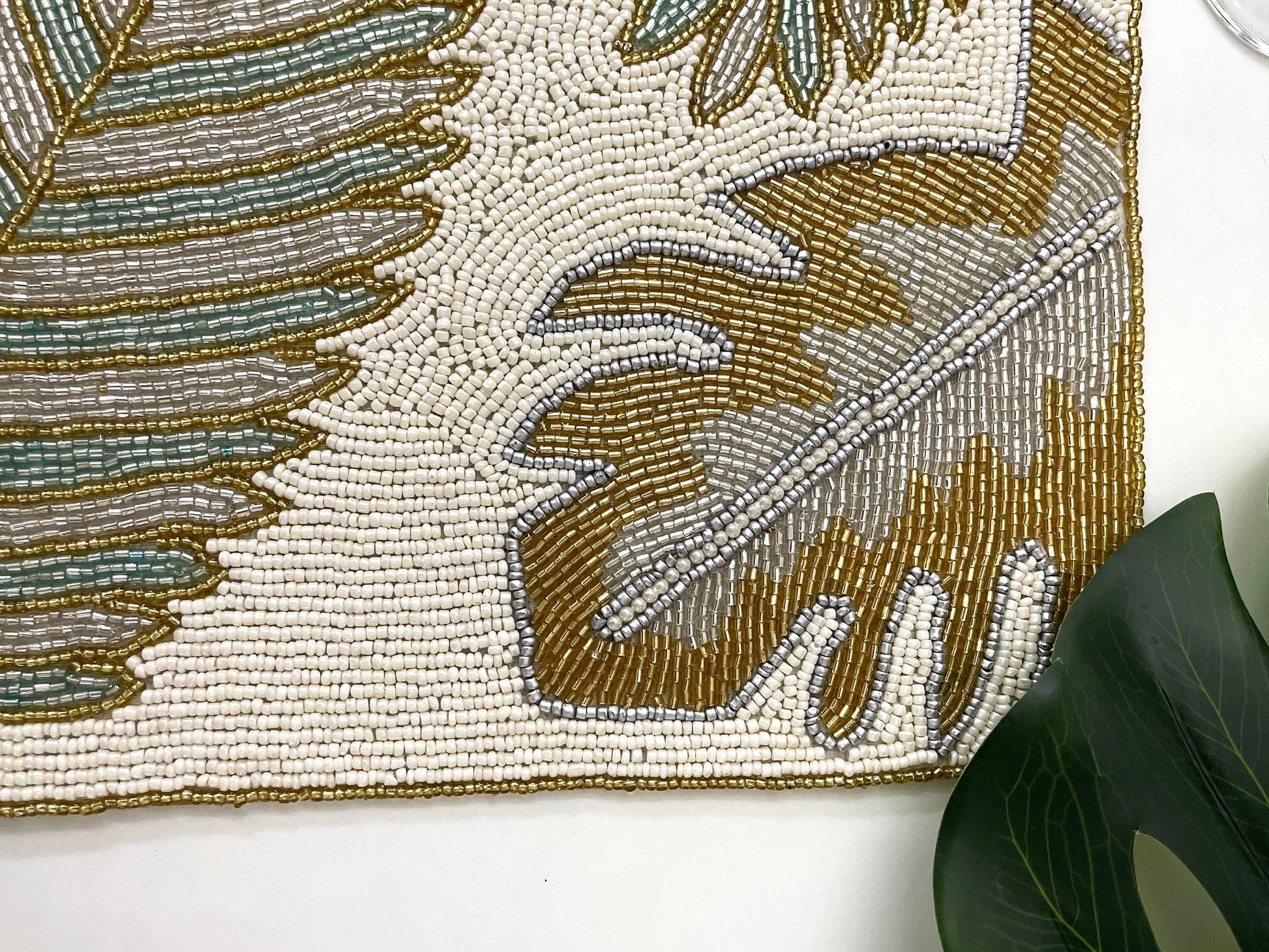 Golden Leaves Rectangular Beaded Placemat - MAIA HOMES