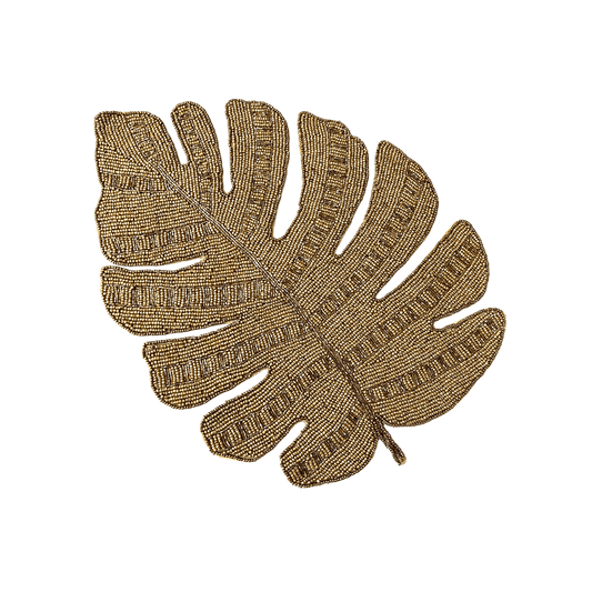 Golden Monstera Leaf Beaded Placemat