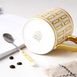 Golden Mozaic Pattern Porcelain Coffee Mug With Spoon