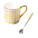 Golden Mozaic Pattern Porcelain Coffee Mug With Spoon