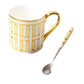 Golden Mozaic Pattern Porcelain Coffee Mug With Spoon - MAIA HOMES
