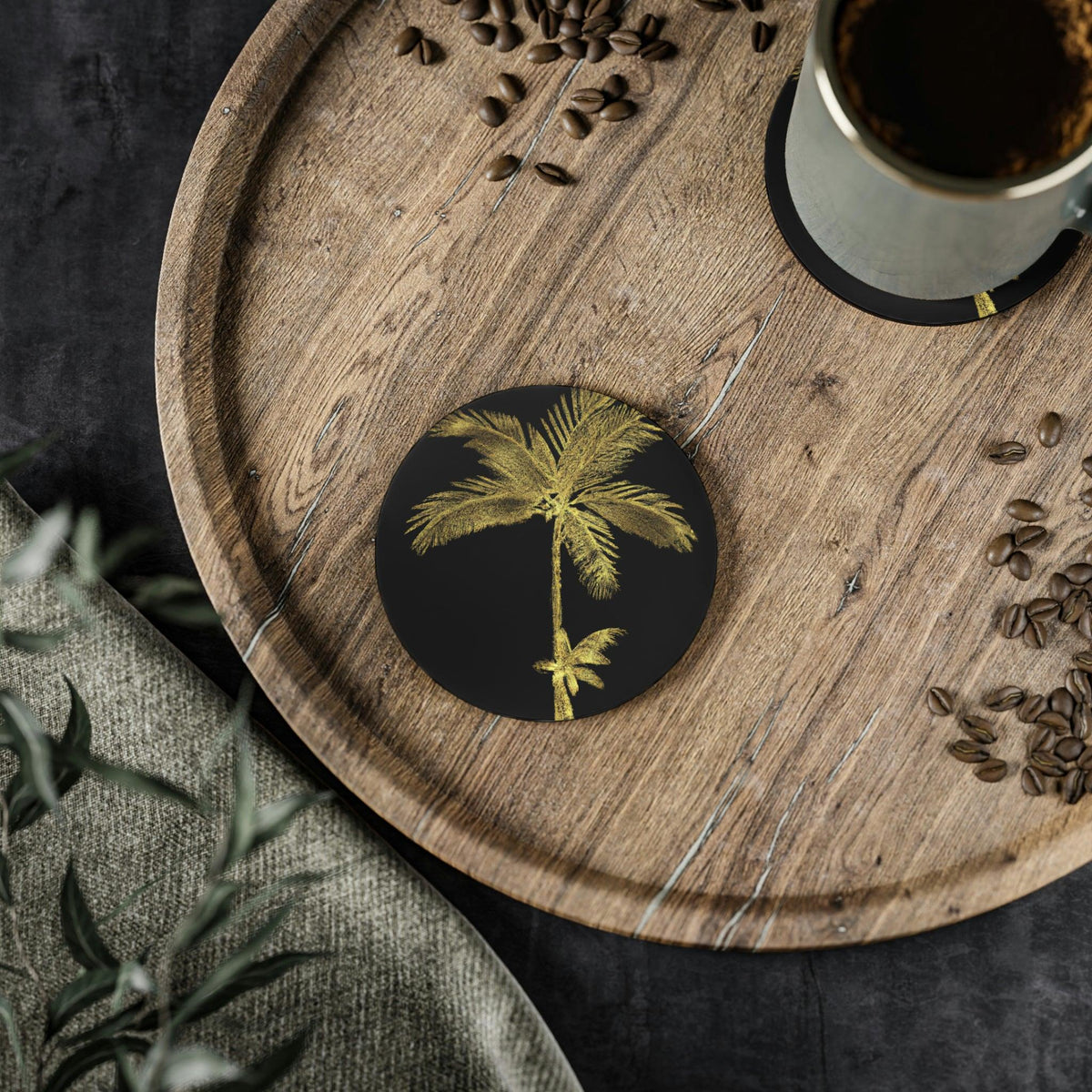 Golden Palm Tree Coasters Round 3.7" x 3.7" 1 piece