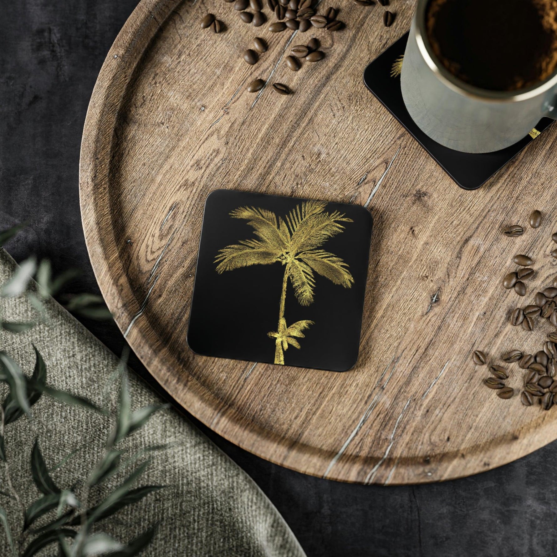 Golden Palm Tree Coasters Square 3.7" x 3.7" 1 piece