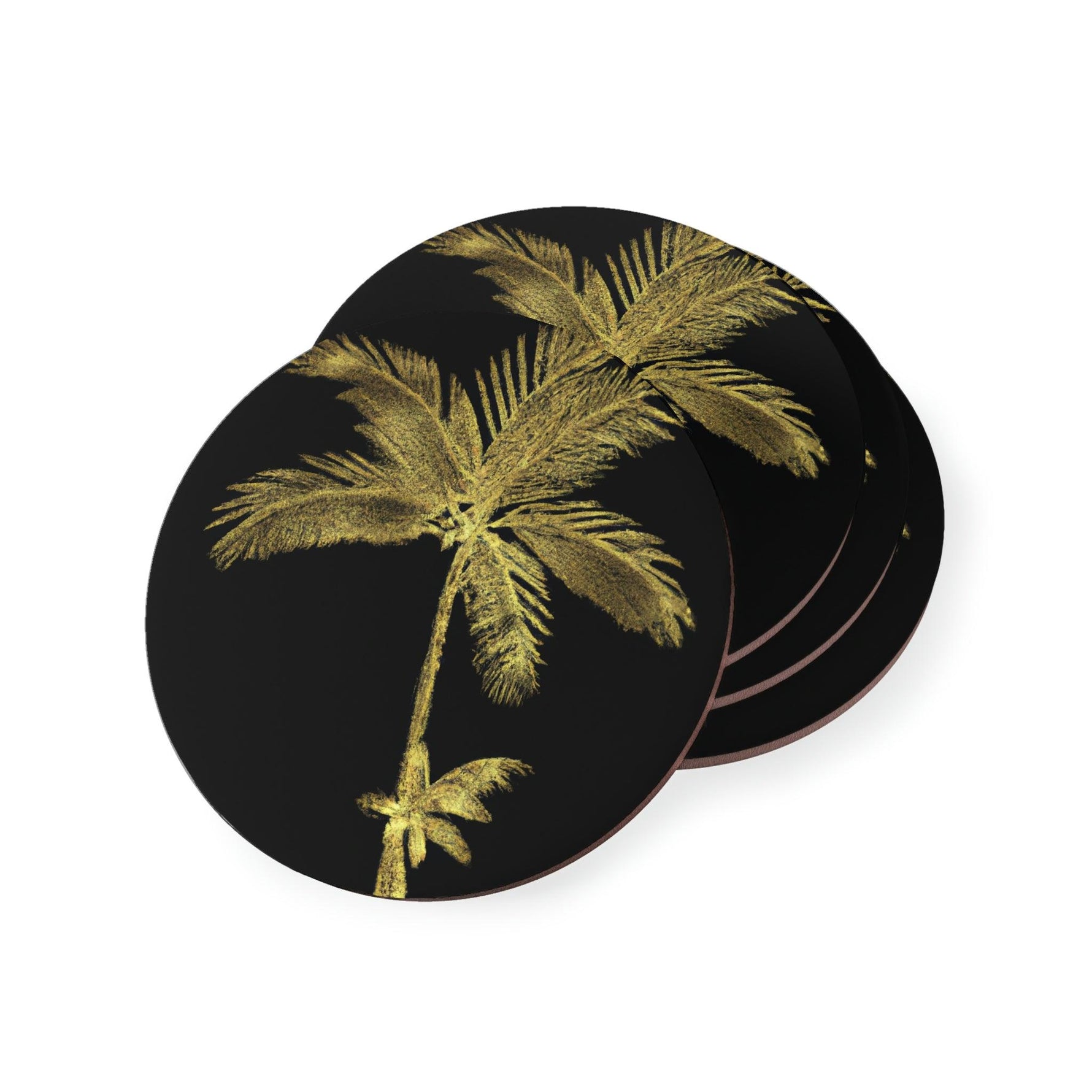 Golden Palm Tree Coasters Round 3.7" x 3.7" 4-piece set