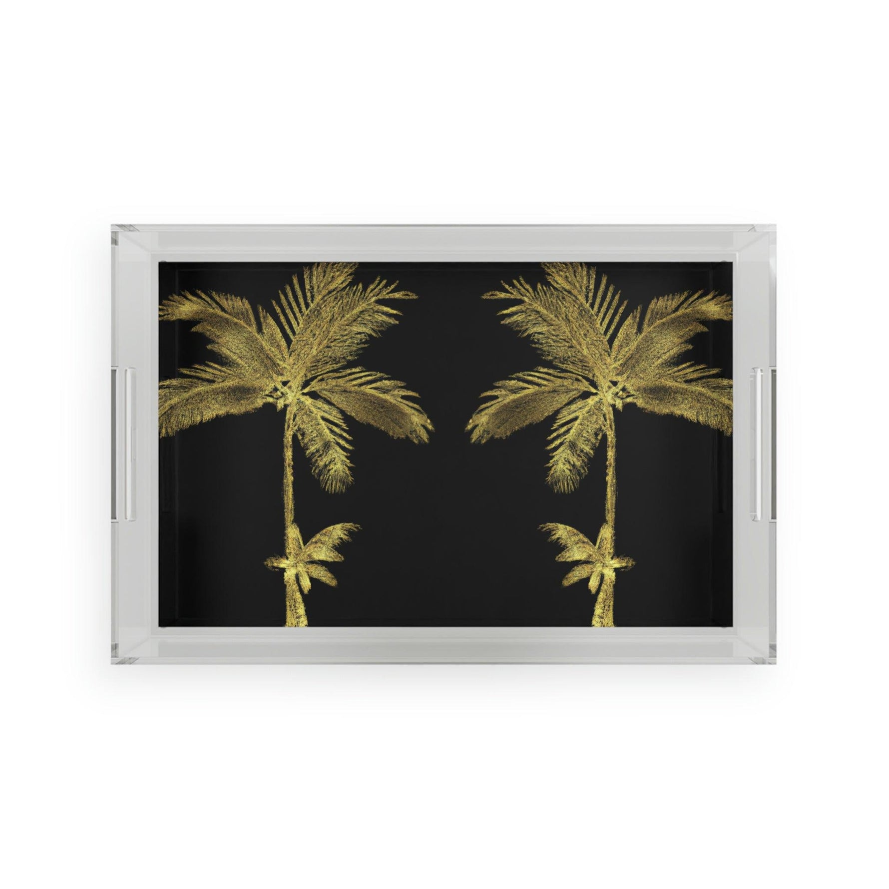 Golden Palm Trees Acrylic Serving Tray 11" x 17" Clear