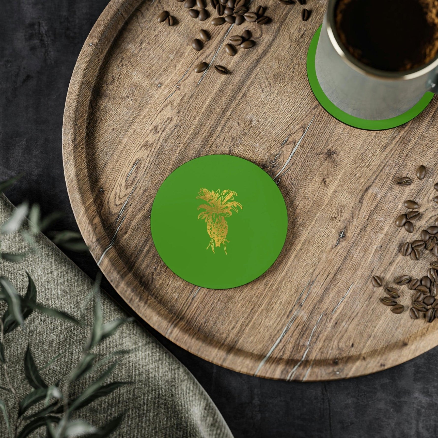 Golden Pine Apple Coasters Round 3.7" x 3.7" 1 piece