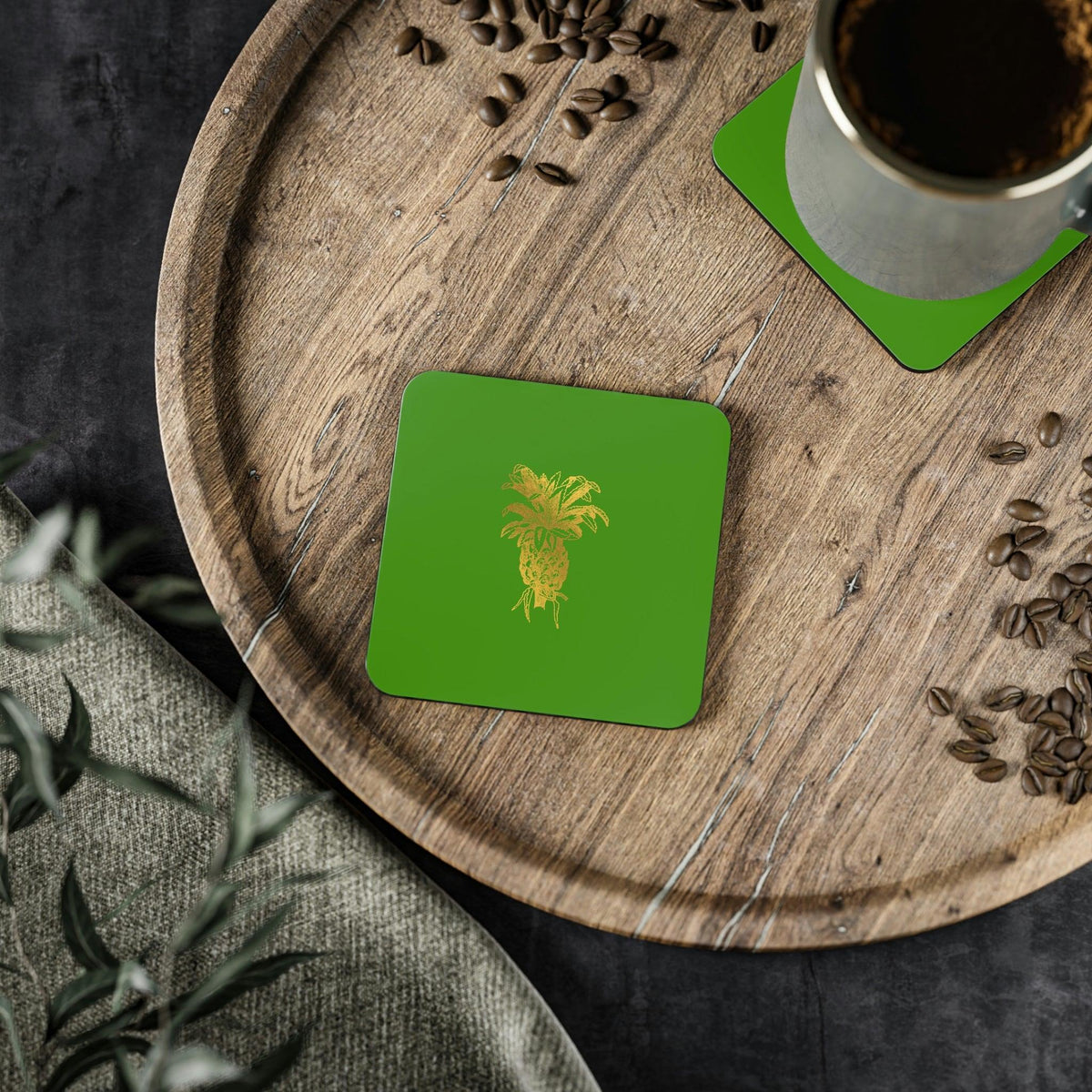 Golden Pine Apple Coasters Square 3.7" x 3.7" 1 piece