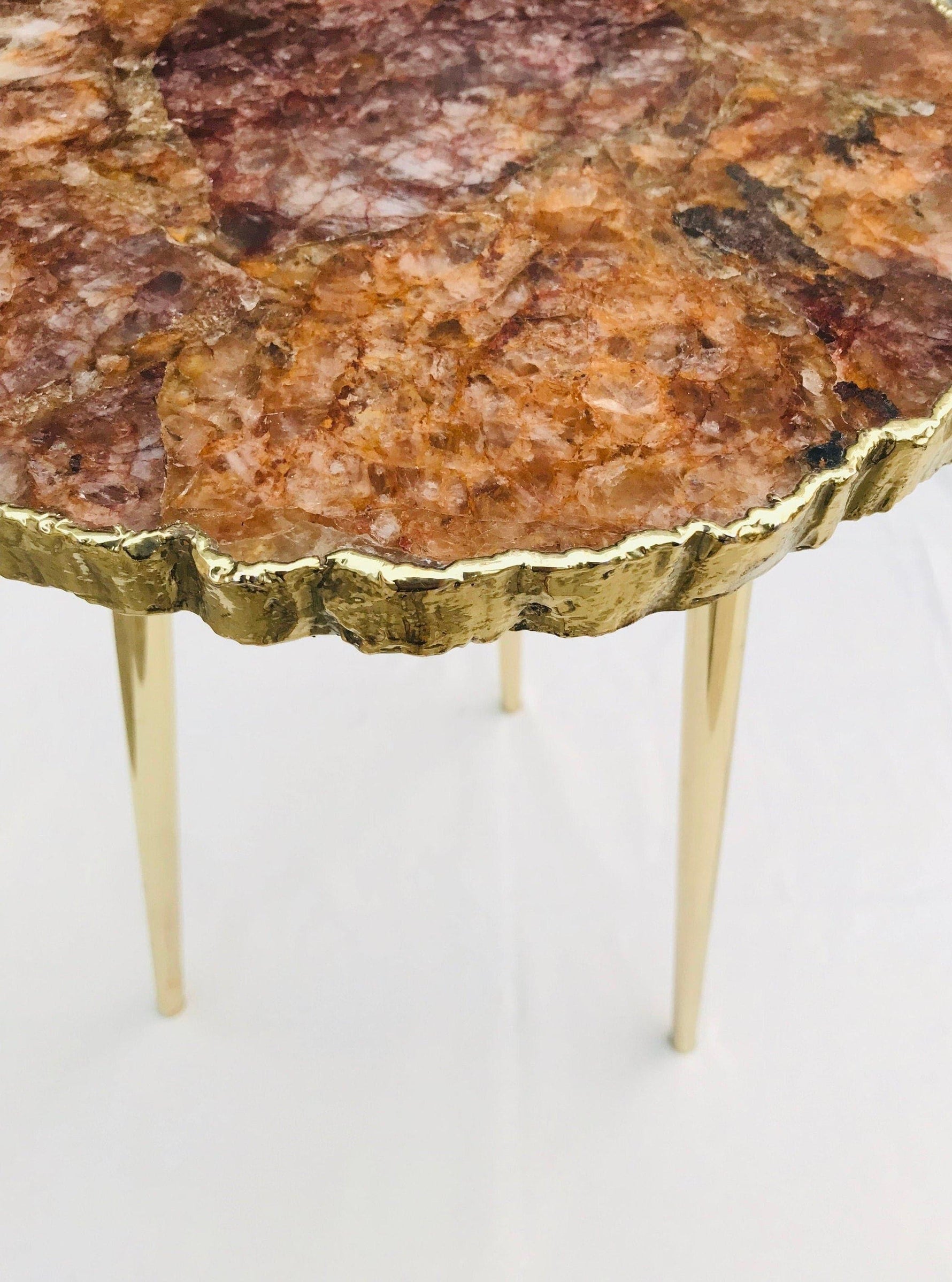 Golden Quartz Agate Organic Edge Accent Table