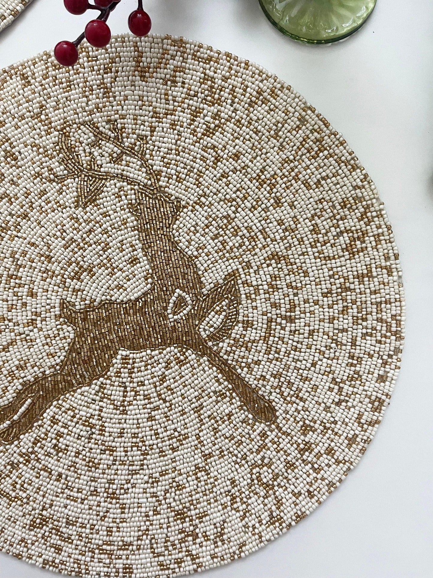 Golden Reindeer Beaded Round Placemats - Set of 6 - MAIA HOMES