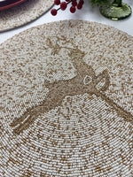 Golden Reindeer Beaded Round Placemats - Set of 6