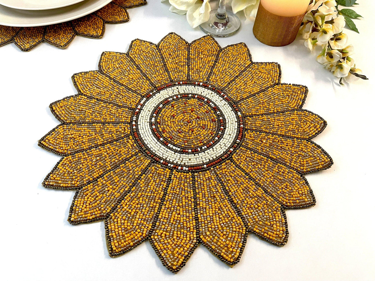 Golden Sunflower Beaded Placemat