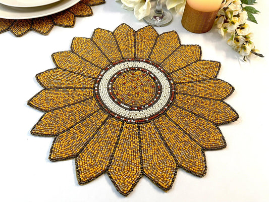 Golden Sunflower Beaded Placemat - MAIA HOMES