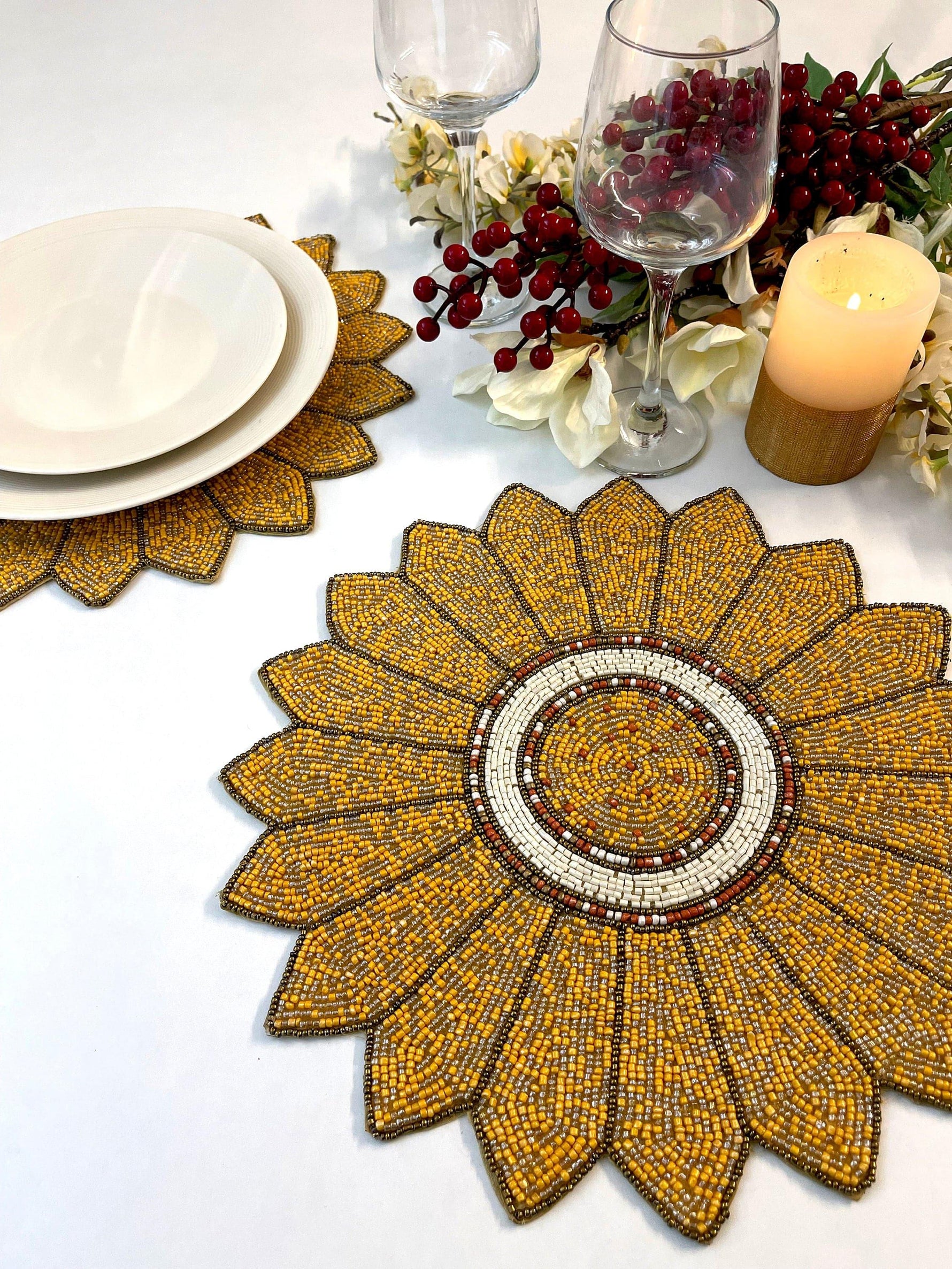 Golden Sunflower Beaded Placemat